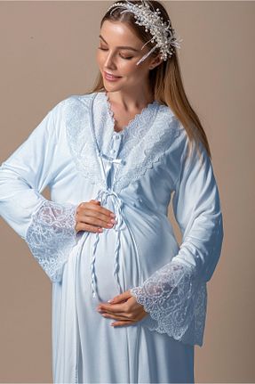 لباس شب بارداری آبی زنانه ساده ByLohusa - کد 868930003