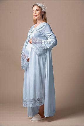 لباس شب بارداری آبی زنانه ساده ByLohusa - کد 868930003