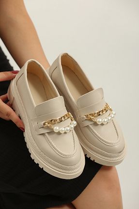 کفش لوفر بژ زنانه چرم خالص CICIKIZ - کد 879033129