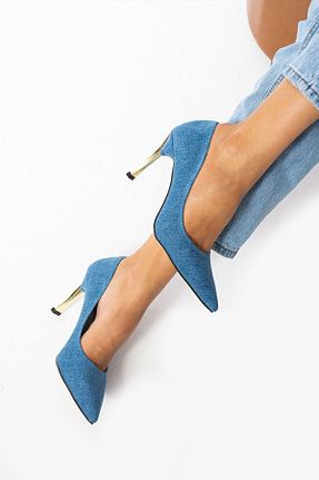 کفش استایلیتو آبی پاشنه ضخیم Güllü Shoes - کد 743147967
