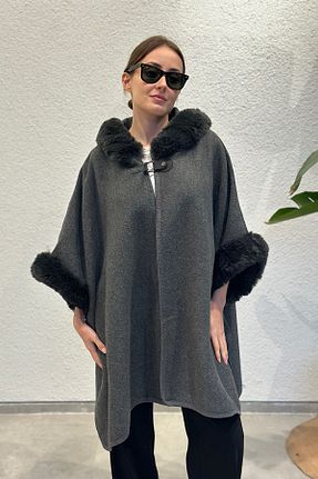 پانچو طوسی زنانه پشمی novon - کد 879098537