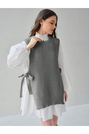 سوئیتر حجاب طوسی زنانه اورسایز moda mh - کد 879088493