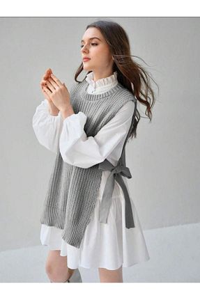 سوئیتر حجاب طوسی زنانه اورسایز moda mh - کد 879088493