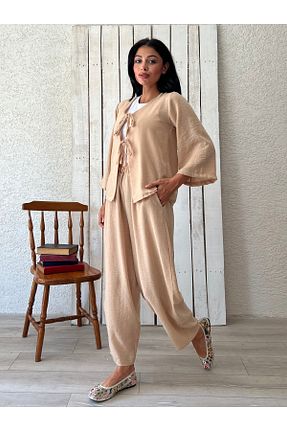 ست بالاتنه و پائین تنه بژ زنانه بافتنی KÜÇÜĞÜM BUTİK - کد 857361951