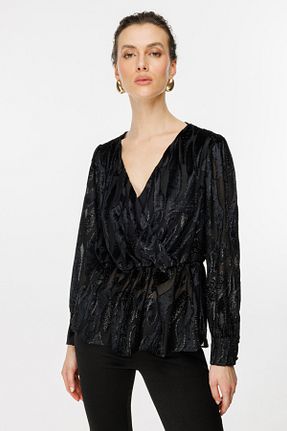 بلوز مشکی زنانه طرح دار Ekol - کد 879220379