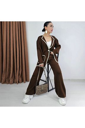 ست بالاتنه و پائین تنه قهوه ای زنانه تریکو 6 butik altı üstü butik - کد 879232601