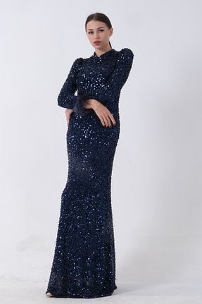 لباس مجلسی حجاب سرمه ای زنانه یقه دوچرخه Feminist - کد 879229478