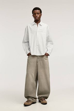 شلوار جین طوسی مردانه پاچه گشاد Pull & Bear - کد 879238982