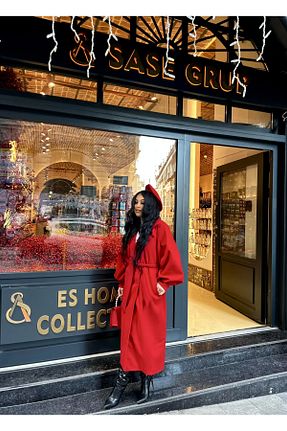 پالتو پشمی قرمز زنانه اورسایز moneta boutique - کد 879309073