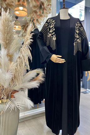 کافتان و کیمونو سایز بزرگ مشکی زنانه بافتنی Eceyaman moda - کد 879382253