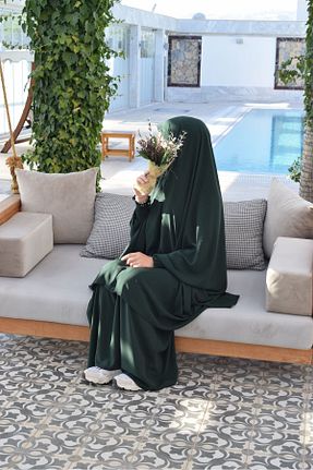 ست بالاتنه و پائین تنه حجاب سبز زنانه اورسایز Bayram Giyim - کد 879326948