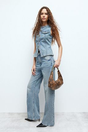 شلوار جین آبی زنانه پاچه گشاد H&M - کد 857900807