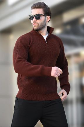 پلیور قهوه ای مردانه ساده Madmext - کد 879379205