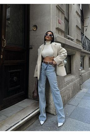 شلوار جین آبی زنانه پاچه گشاد HLT JEANS - کد 879379331