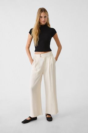شلوار بژ زنانه ویسکون Stradivarius - کد 813620268