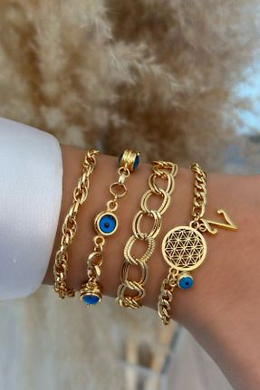 دستبند جواهر طلائی زنانه برنجی Trendy Butik - کد 873417720