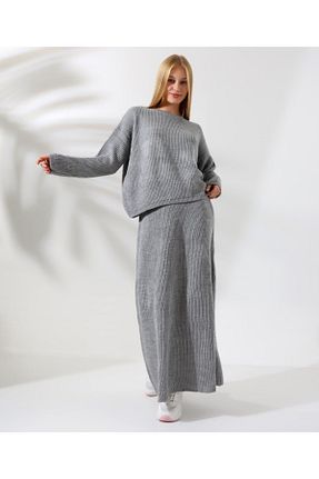 ست بالاتنه و پائین تنه طوسی زنانه تریکو eflanmoda - کد 879496058