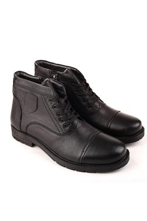 بوت / نیم بوت مشکی مردانه چرم خالص Papuçsepeti - کد 879555484