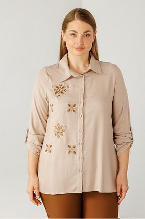 پیراهن بژ زنانه سایز بزرگ Moda İlgi - کد 879930966
