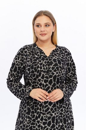 لباس سایز بزرگ مشکی زنانه پارچه Nehir tekstil - کد 879927553