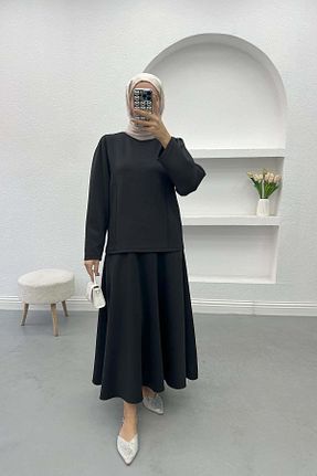 ست بالاتنه و پائین تنه مشکی زنانه بافتنی Pardesü Dünyası - کد 879999626