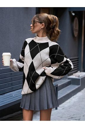 پلیور رنگی زنانه اورسایز Dier Moda - کد 880003549