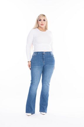 شلوار سایز بزرگ آبی زنانه پنبه ای EYLÜLXXL - کد 880040765