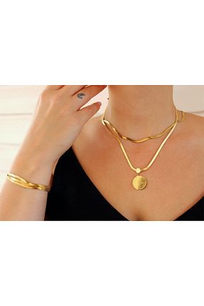 گردنبند استیل ( فولاد ) طلائی استیل (فولاد) Lavinia accessories - کد 880238135