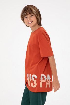 تیشرت نارنجی بچه گانه یقه دوچرخه U.S. Polo Assn. - کد 865159390