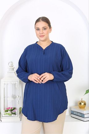 تونیک سایز بزرگ سرمه ای زنانه بافتنی Genel Markalar - کد 880182670
