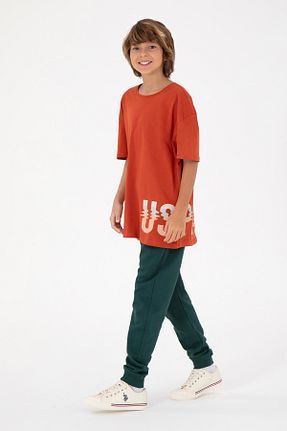 تیشرت نارنجی بچه گانه یقه دوچرخه U.S. Polo Assn. - کد 865159390