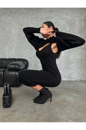 ست بالاتنه و پائین تنه مشکی زنانه بافتنی GİYSİ DÜNYASI - کد 466976302
