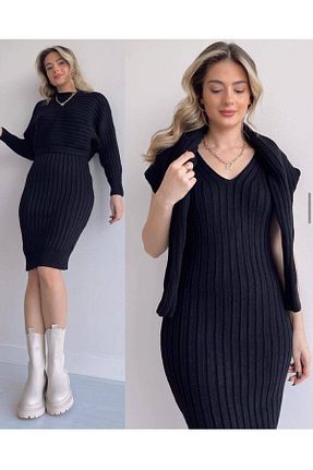 ست بالاتنه و پائین تنه مشکی زنانه بافتنی GİYSİ DÜNYASI - کد 466976302