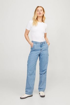 شلوار جین آبی زنانه پاچه پهن Jack & Jones - کد 818418052