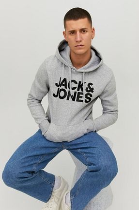 سوئیشرت طوسی مردانه چاپی Jack & Jones - کد 13142859