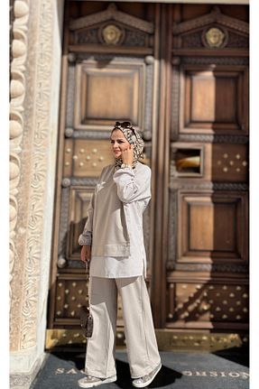 ست بالاتنه و پائین تنه حجاب بژ زنانه رگولار ASEL FASHİON - کد 822029677
