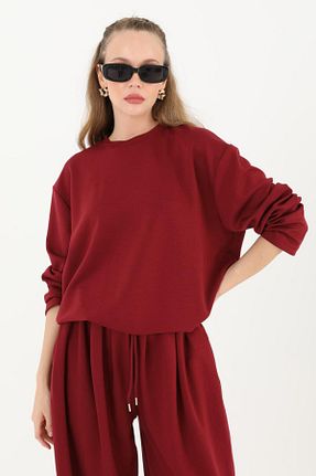 ست بالاتنه و پائین تنه زرشکی زنانه بافتنی Puane - کد 880569412
