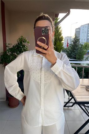 پیراهن سفید زنانه رگولار Butik - کد 880650087