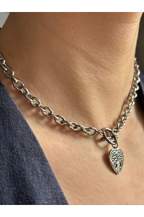گردنبند جواهر سفید زنانه روکش نقره Ressia - کد 880683897