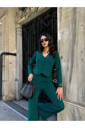 ست بالاتنه و پائین تنه سبز زنانه تریکو Abalı - کد 880753767