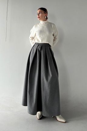 دامن طوسی زنانه ساده VİOLETİA - کد 880758744