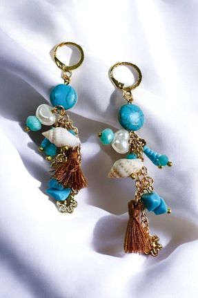 گوشواره جواهر آبی سنگ طبیعی PETEK AKSESUAR - کد 695916154