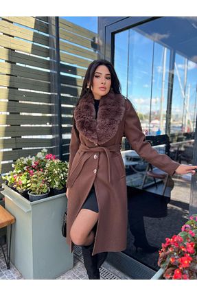 پالتو پشمی قهوه ای زنانه آستر دار Göker Life - کد 880922050