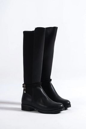 چکمه مشکی زنانه چرم مصنوعی Moda Değirmeni - کد 800790460
