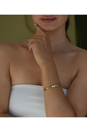 دستبند استیل (فولاد) طلائی زنانه سنگ kesmia - کد 870287901