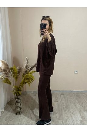 ست بالاتنه و پائین تنه قهوه ای زنانه بافتنی stilperisibutik - کد 881294966