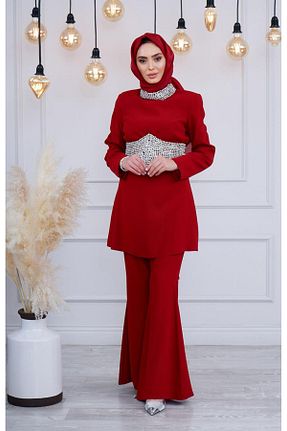 ست بالاتنه و پائین تنه حجاب قرمز زنانه رگولار Ribas Collection - کد 746956740