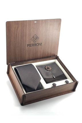 کراوات قهوه ای مردانه میکروفیبر PİERRONİ - کد 76156331
