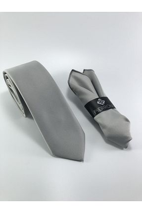 کراوات طوسی مردانه میکروفیبر PİERRONİ - کد 58638931