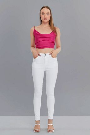 شلوار جین سفید زنانه پاچه تنگ CEDY DENIM - کد 286597259